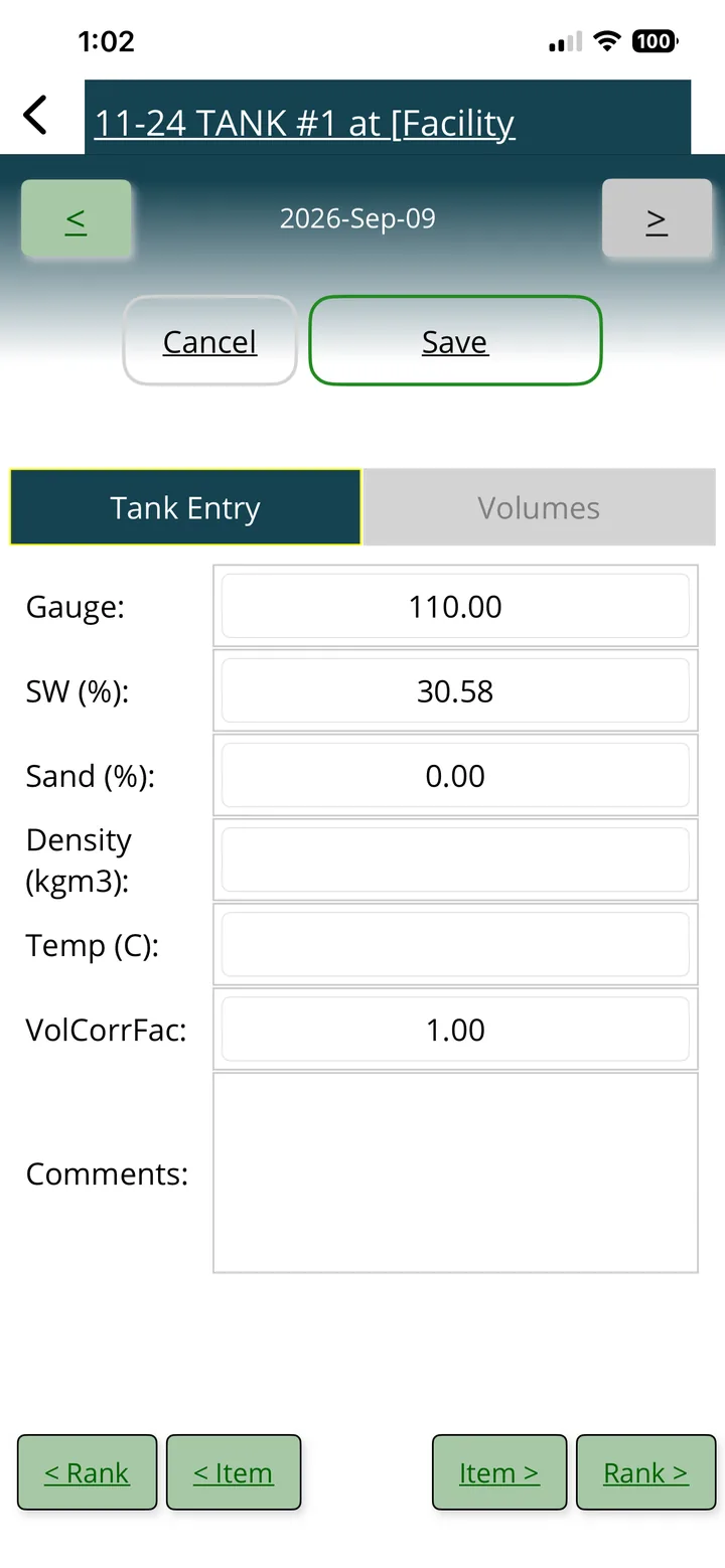 OpsFDCm mobile tank data entry