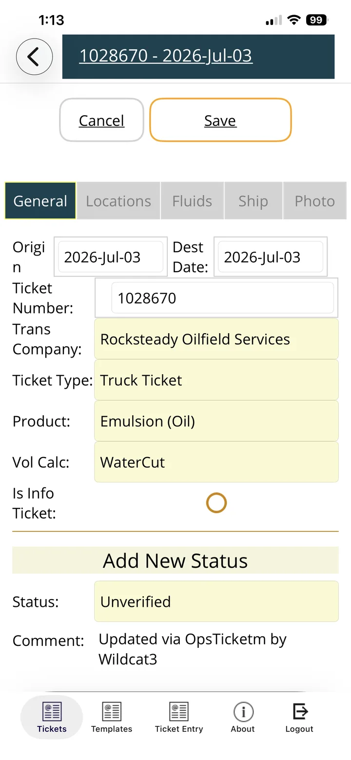 OpsTICKETSm ticket entry